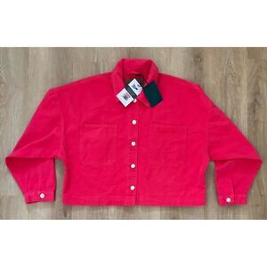 NWT Women's Gameday Social Ohio State Buckeyes Cropped Denim Jacket -Large-Red